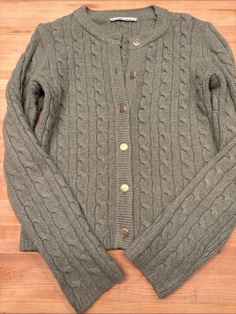 Abercrombie & Fitch Olive Cable-Knit Button Cardigan